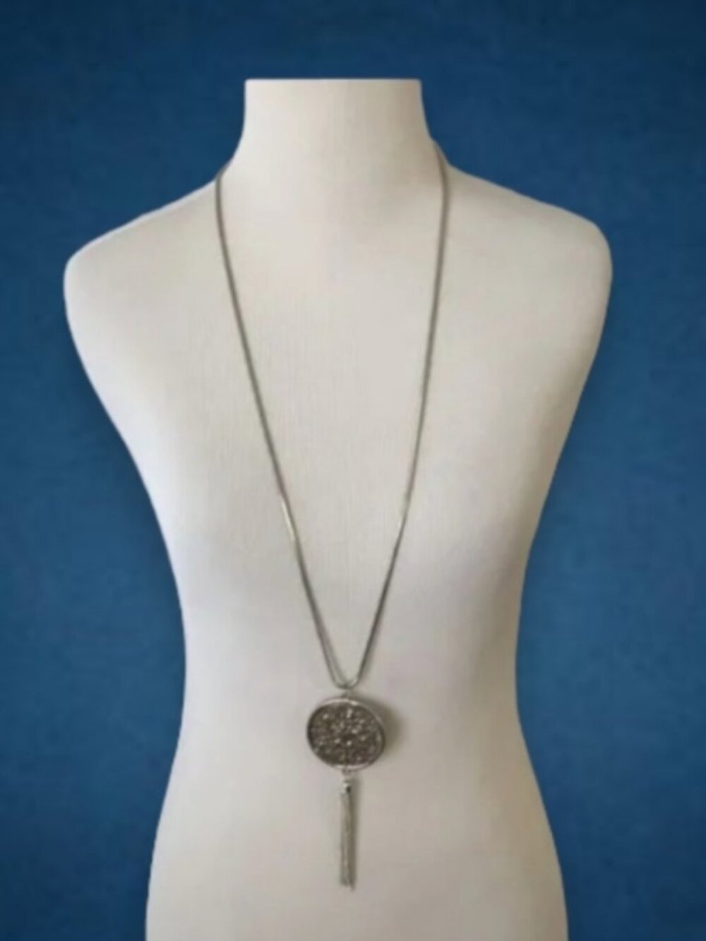 Medallion Chain Fringe Dangle Necklace.